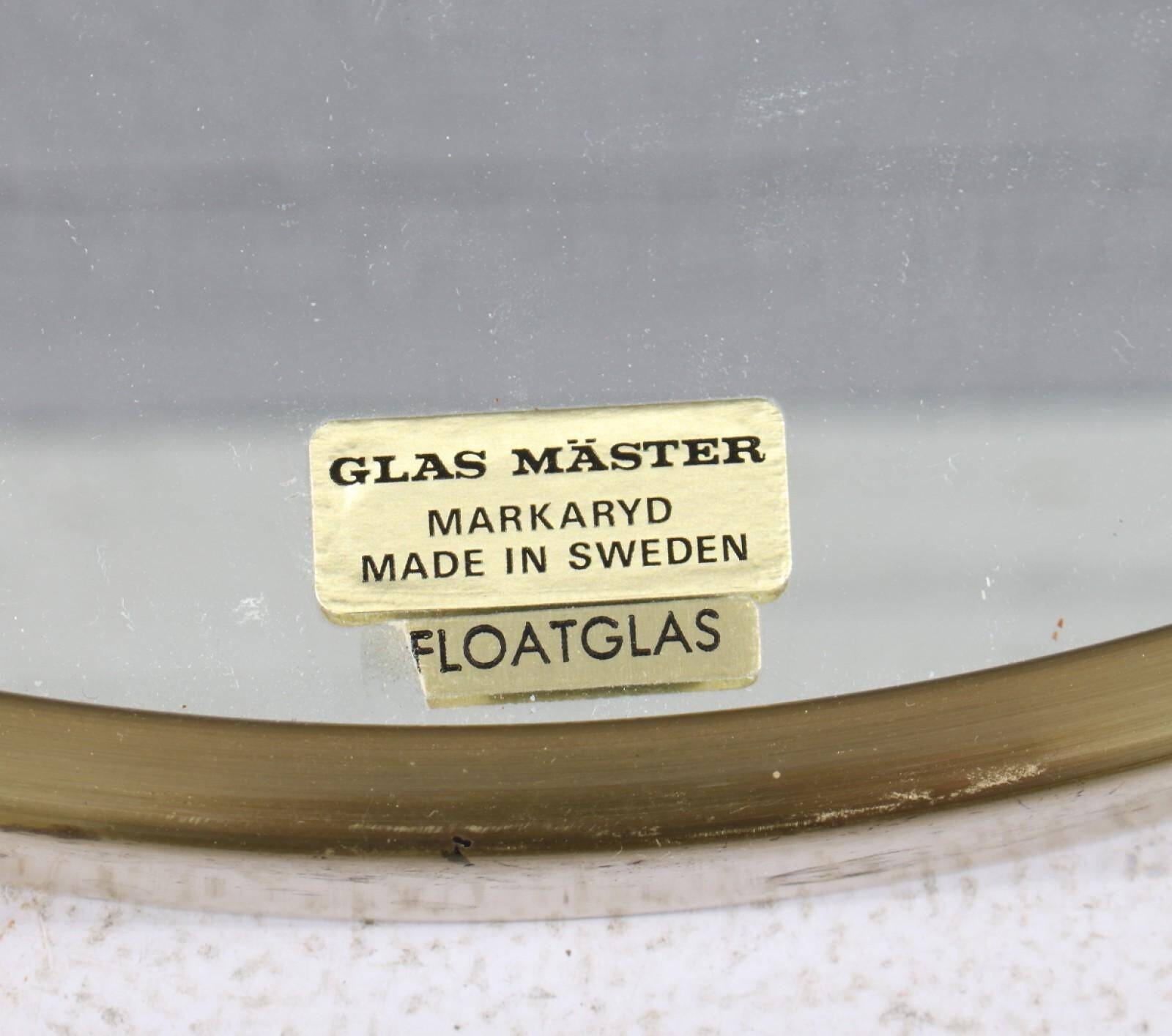 Midcentury Modern Round Brass Mirror by Glas Mäster, Markaryd, Sweden (1960s)