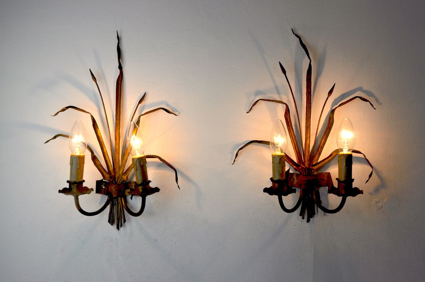 Pair of floral wall lamps by Ferro Arte, Spain, 1960