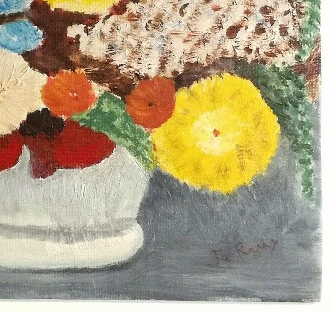 Table oil on J.Roux flower bouquet panel