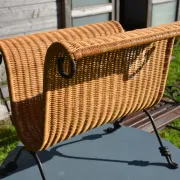 Wrought iron and rattan magazine/newspaper rack