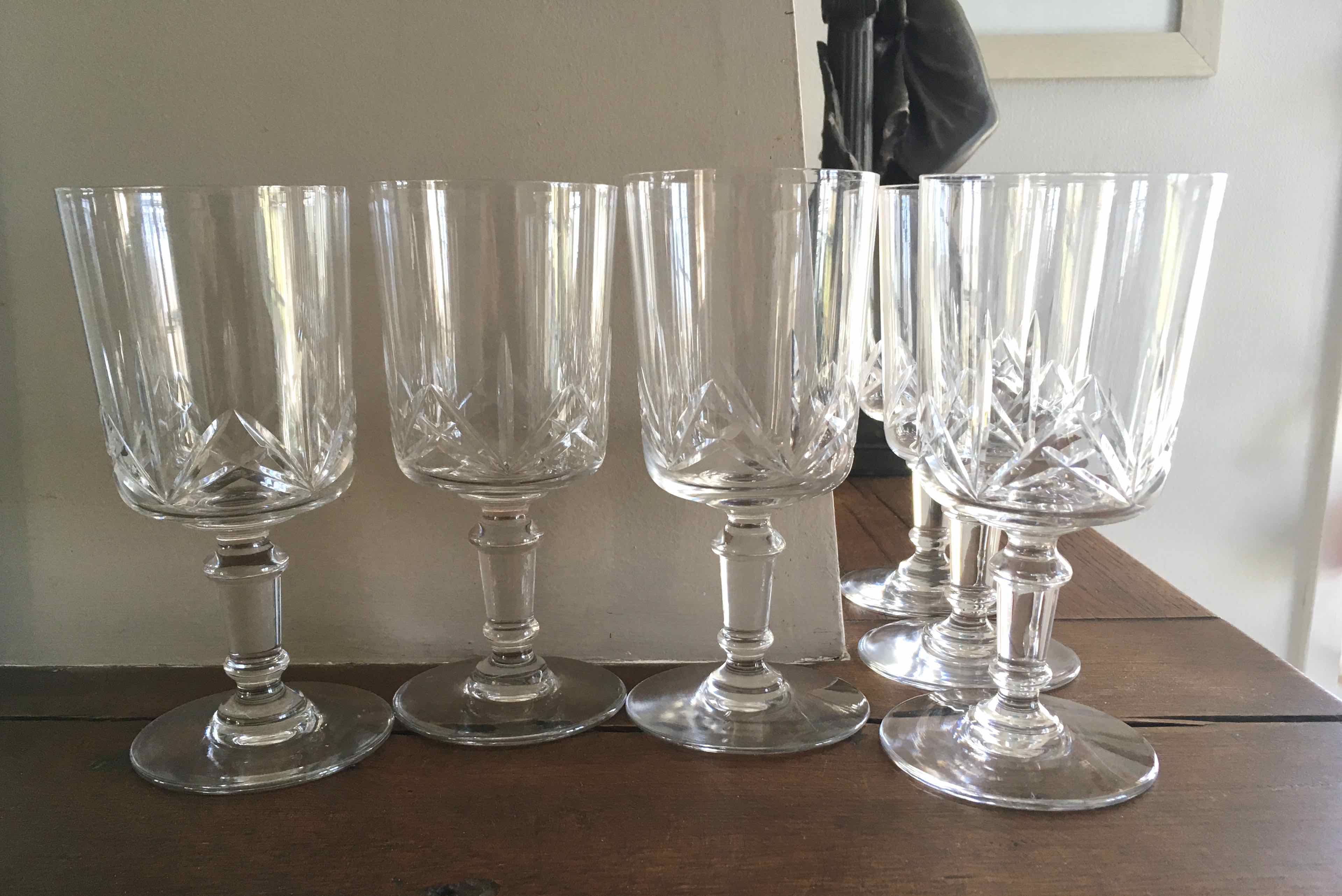 Set 6 cut crystal wine glasses