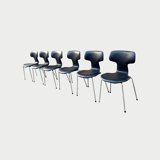 Set of 6 Hammer chairs in black leather, by Arne Jacobsen for Frits Hansen