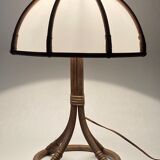 Bamboo rattan mushroom table lamp, Dutch 1970s