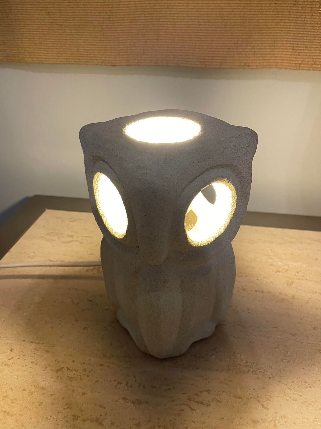 Limestone Owl Lamp, Albert Tormos, France, 1970s