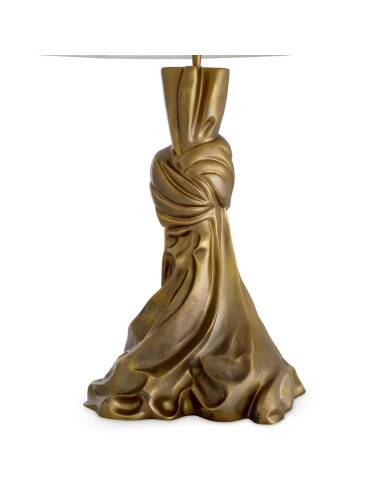 Pair of table lamps in patinated brass color, linen lampshade.