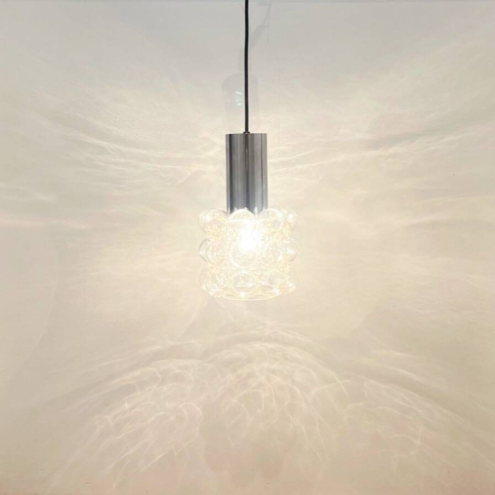 Mid Century Bubble Glass & Chrome Ceiling Light/Pendant by Helena Tynell for Limburg, Germany, 1960s