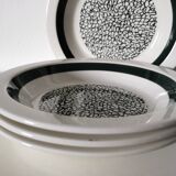 Set of 4 Gien soup plates with black graphic pattern
