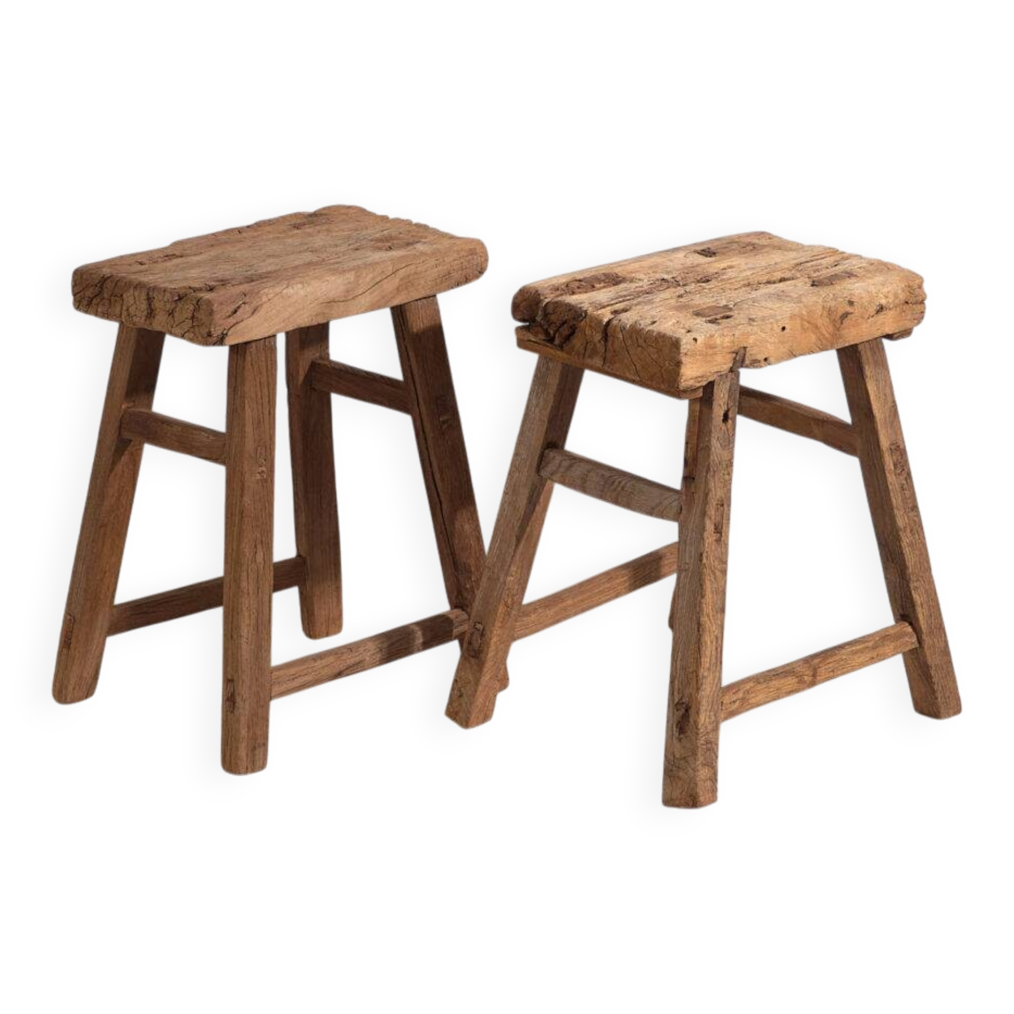 Antique solid wood stools (circa 1900). Set of 2 pieces no. 2.