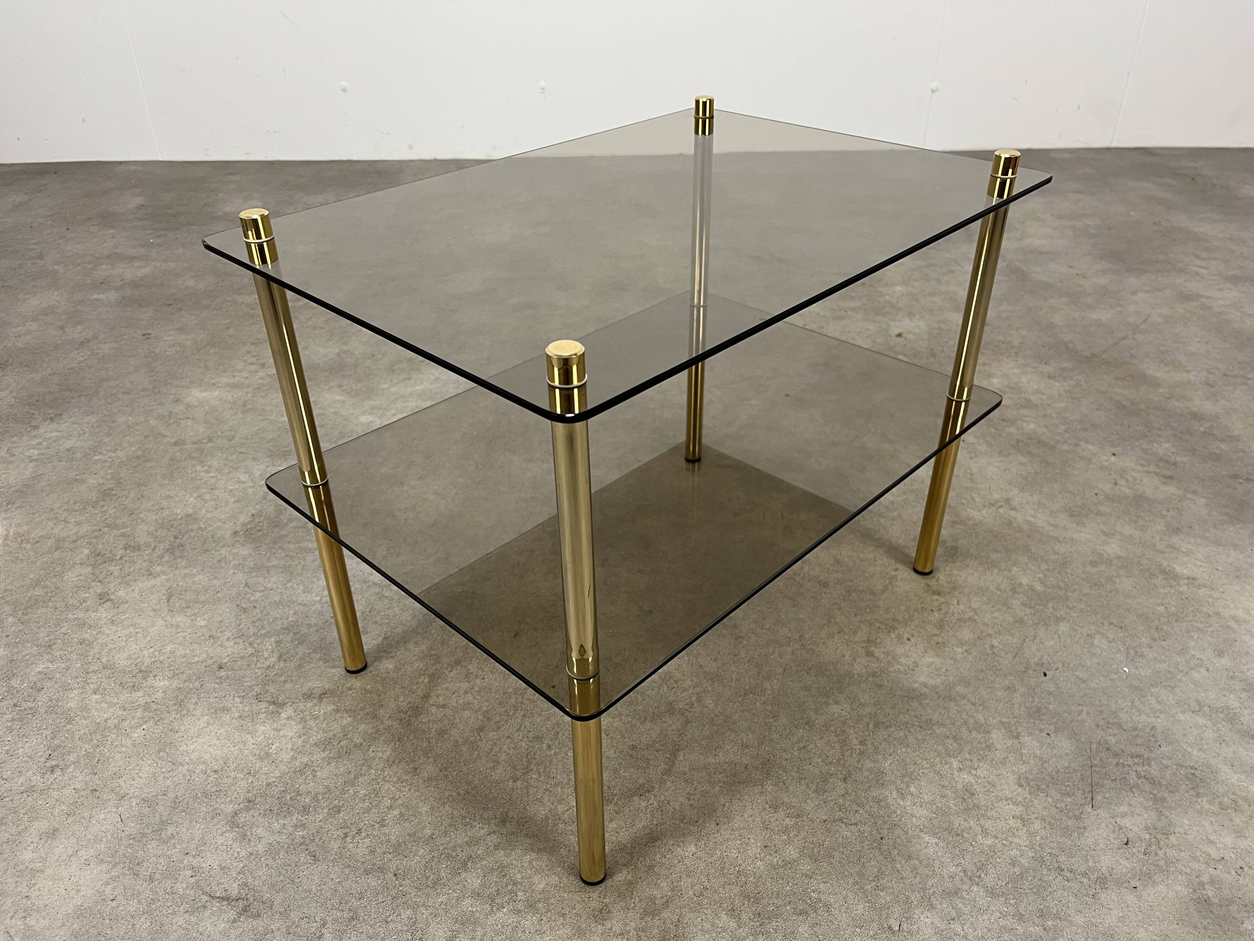 Smoked glass and gold metal side table, 1970s