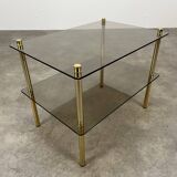 Smoked glass and gold metal side table from the 70s, end table