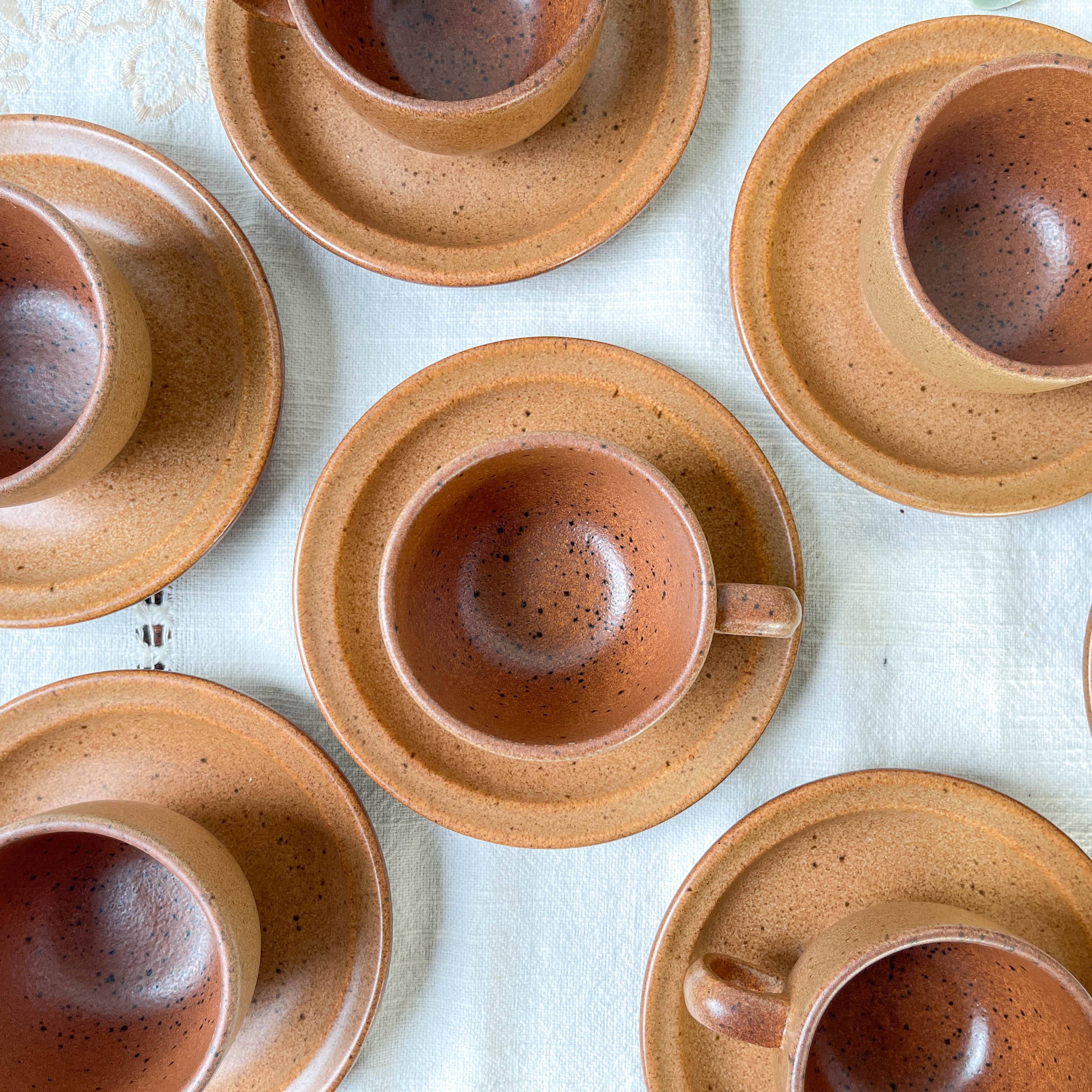 Vintage speckled stoneware coffee set Sarreguemines France from the 1950s