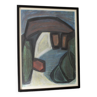 Composition en pastel de Charles Gassner (1915-1977)