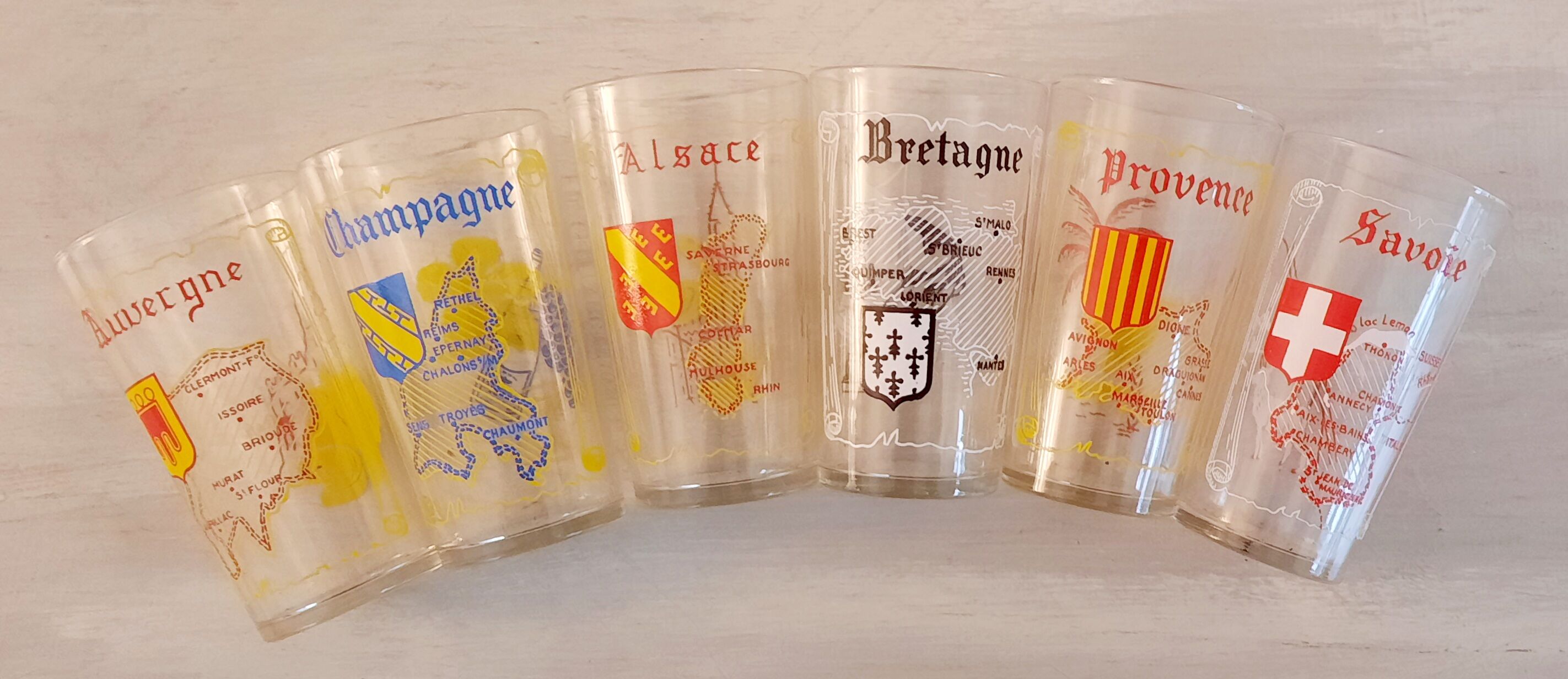 6 orangeade glasses - lemonade - water - regional theme - vintage