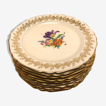 Assiettes plates porcelaine années 60 motif fleuri