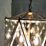 Vintage handmande octagonal glass and brass pendant lantern, Italy