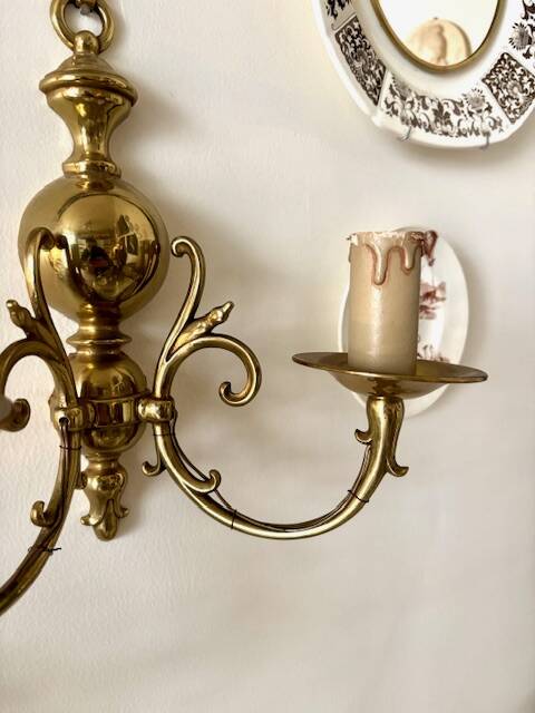 2 appliques murales 2 feux en laiton doré