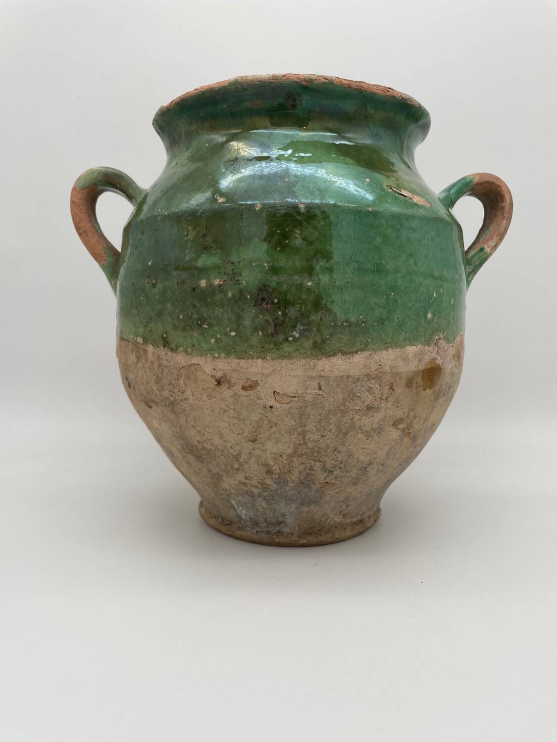 Old green glazed earthenware jam pot France 19th century