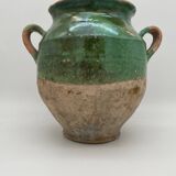 Ancien pot à confit en terre vernissé vert France XIX eme