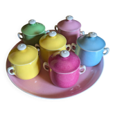 6 petits pots de crème en porcelaine de limoges avec plateau