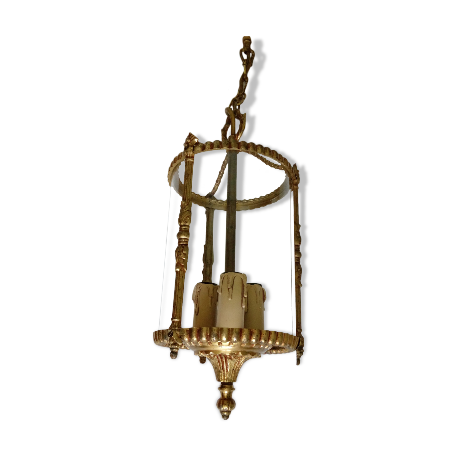 3-light suspension lantern with bulging glass
