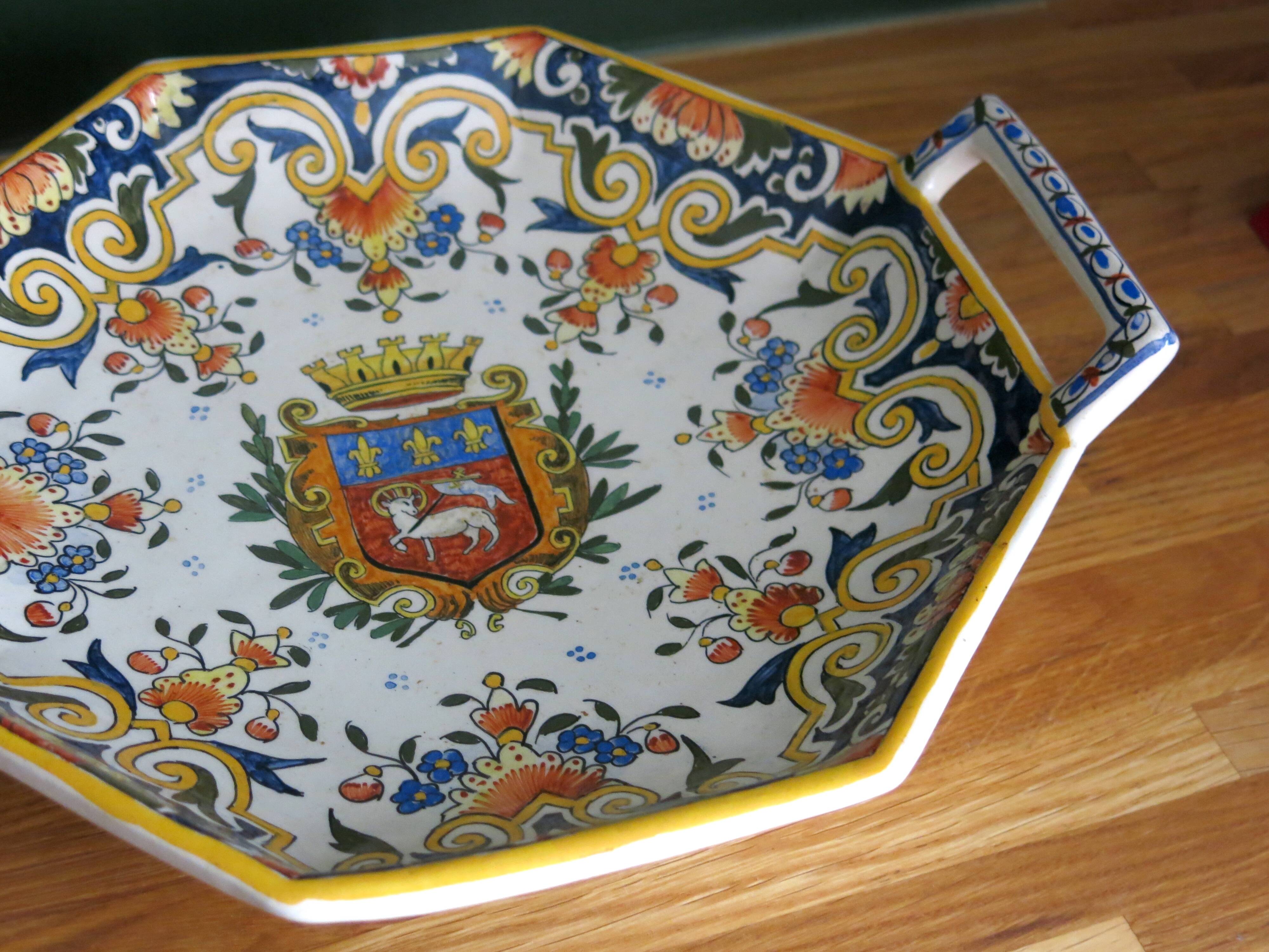 Rouen earthenware serving dish with handles in very good condition