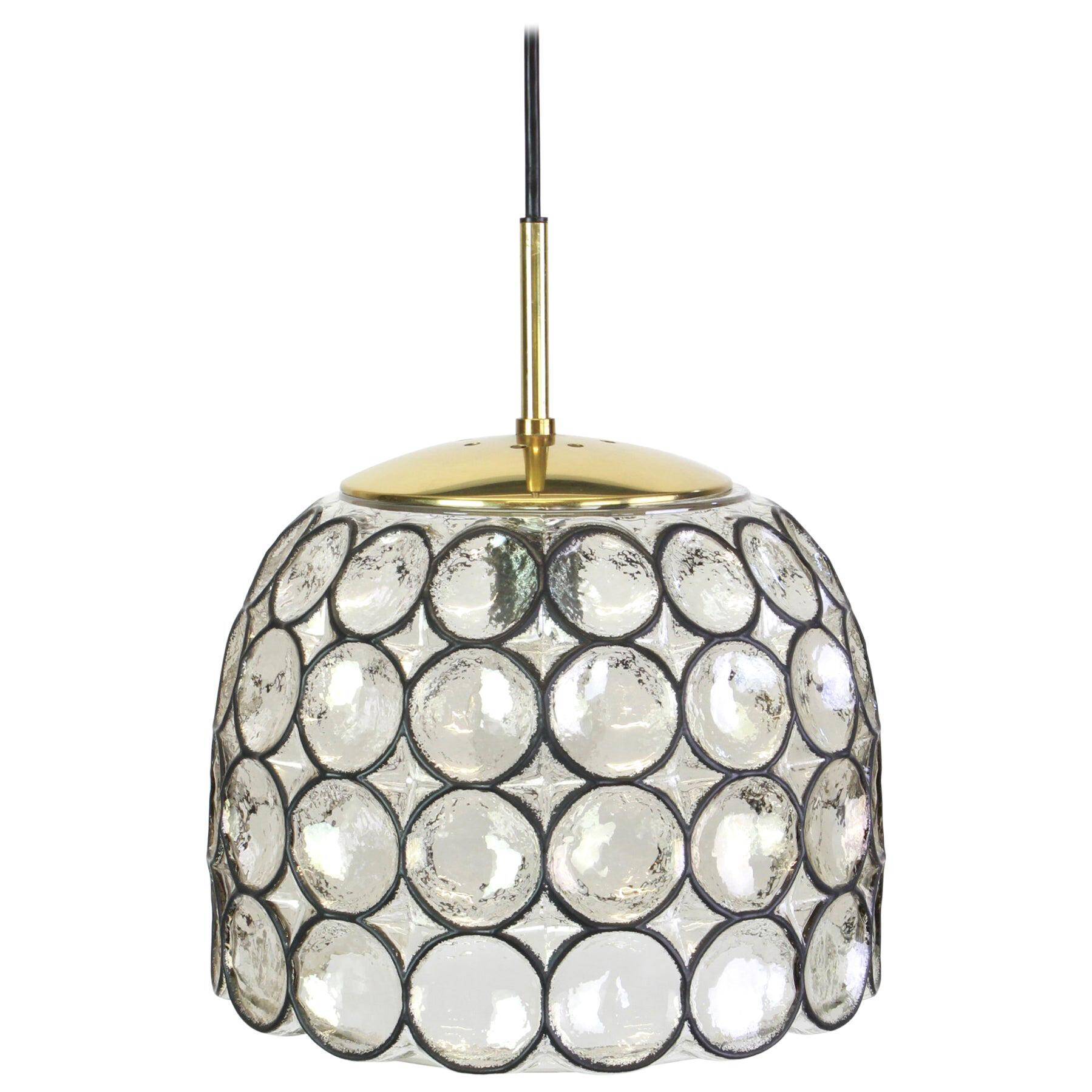 Glass and iron hanging lamp by Limburg, Germany, 1960s