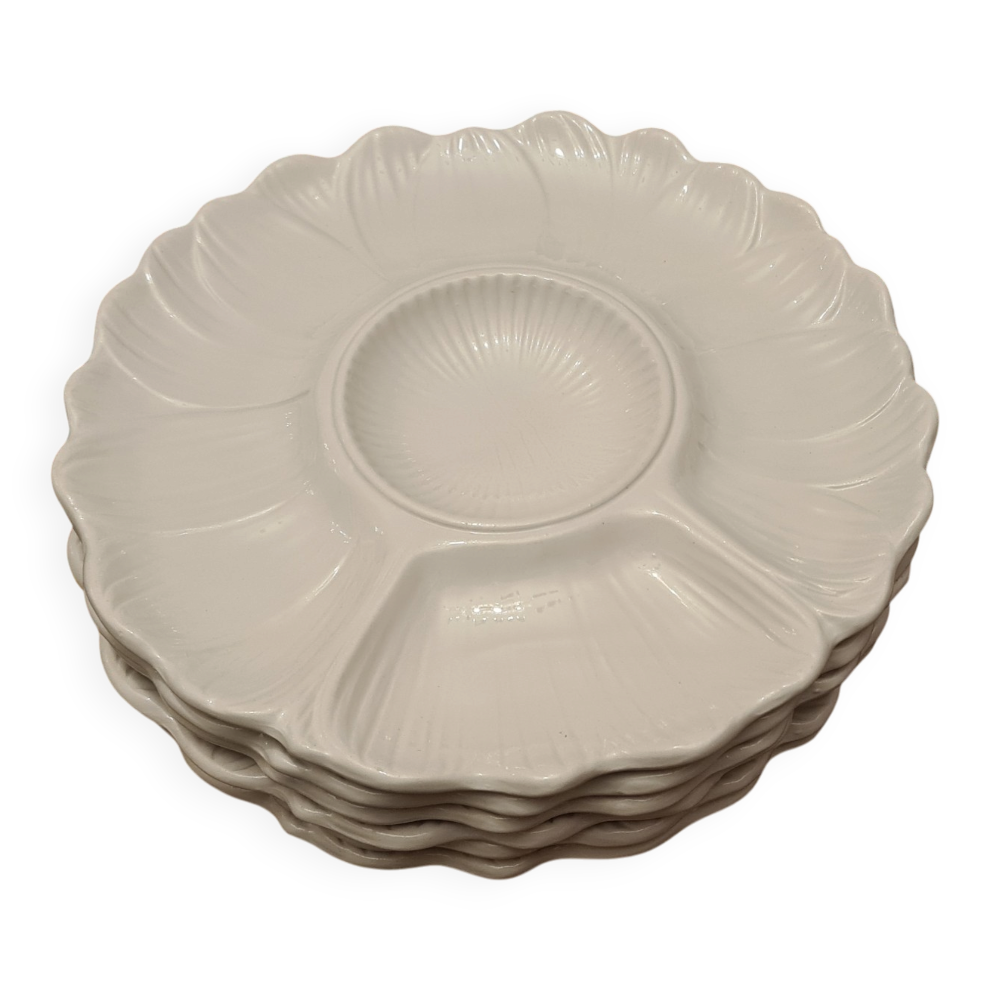 Set of 6 White Ceramic Compartment Plates – Italy, Vi