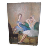 Oil on cardboard dancers early 20th century signed
