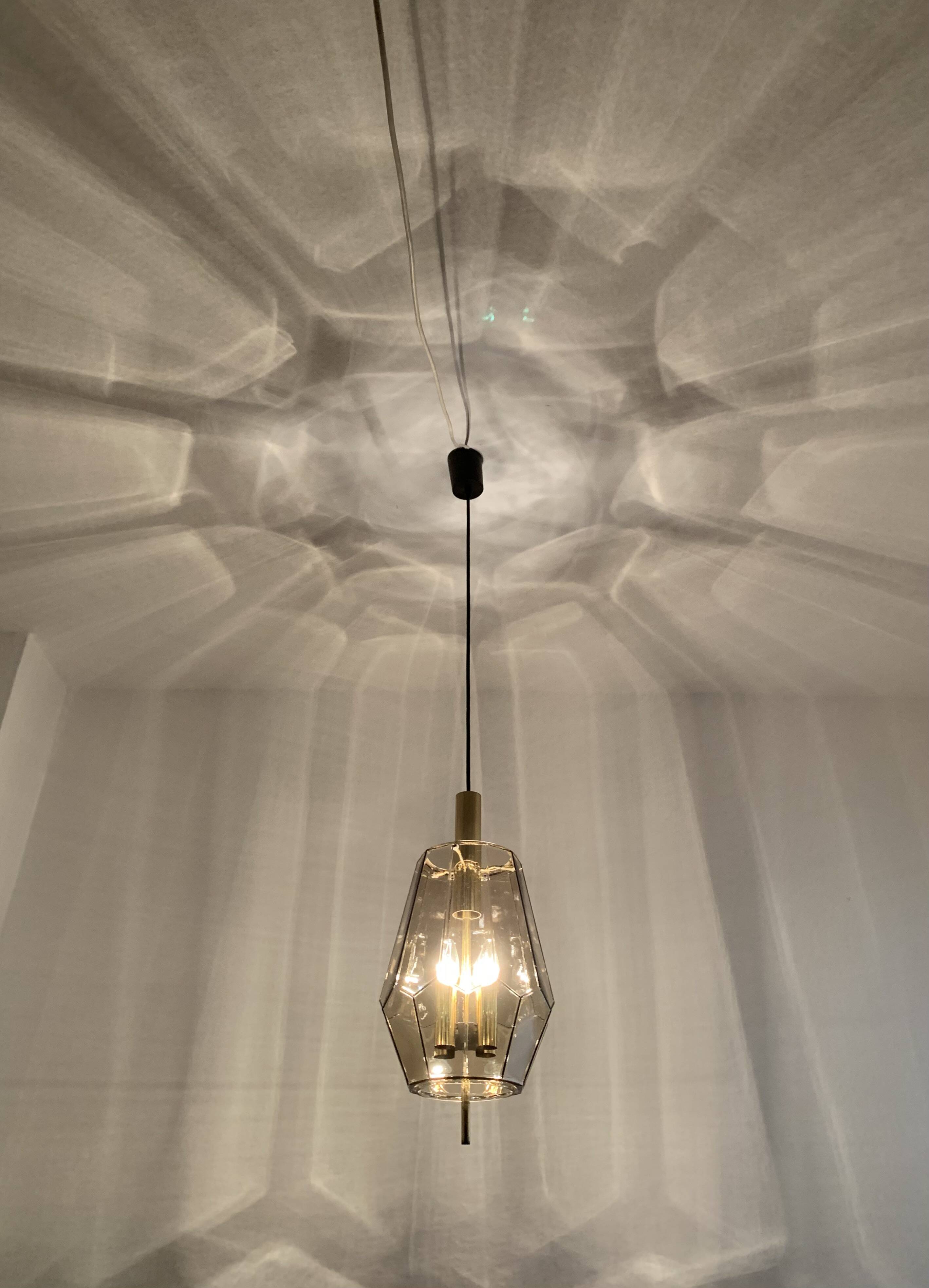 Set of 2 Smoked Glass Pendant Lamps by Glashütte Limburg