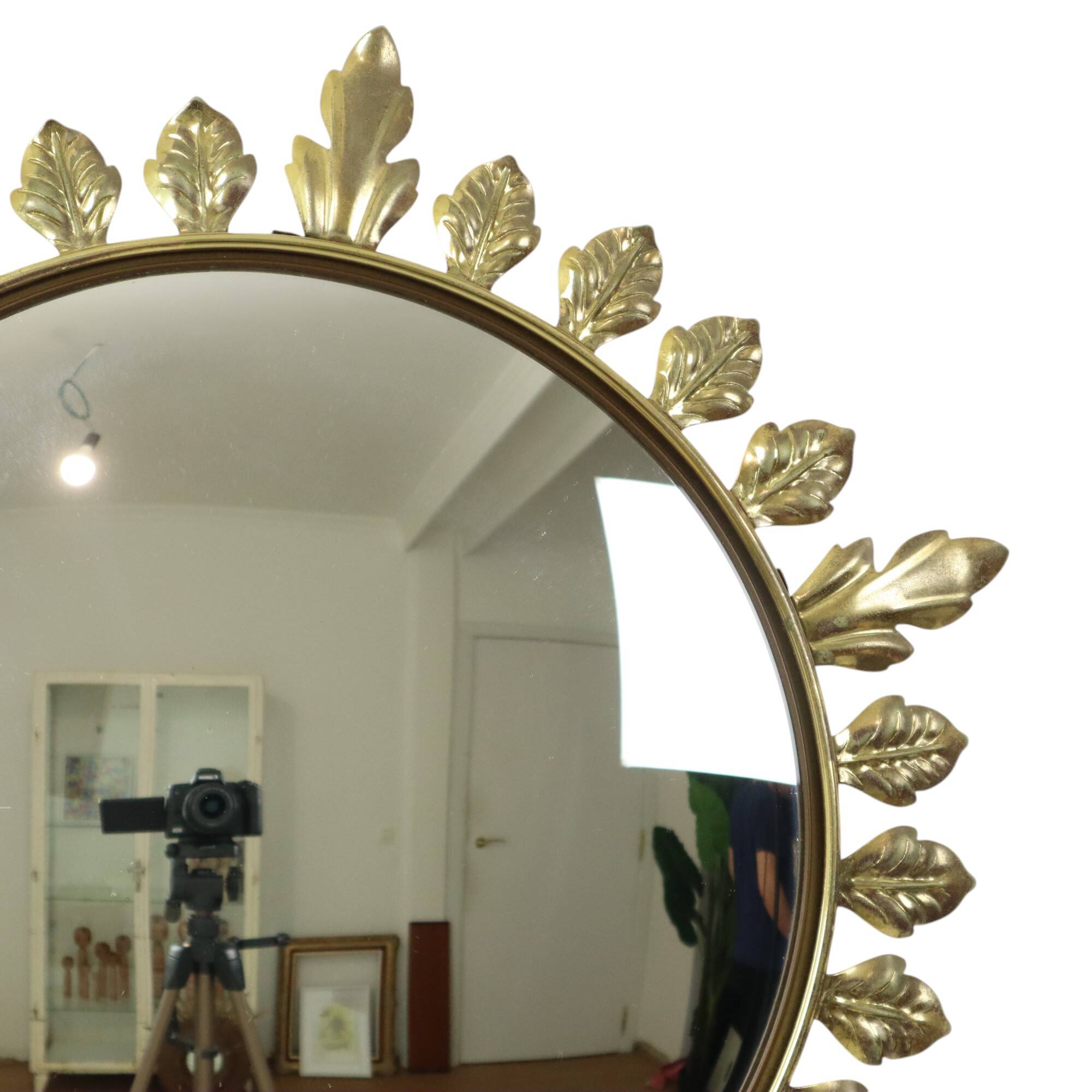 Vintage Metal Sun Mirror Convex Gold Deknudt 70s