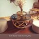 Table rotin ronde vintage verre fumé
