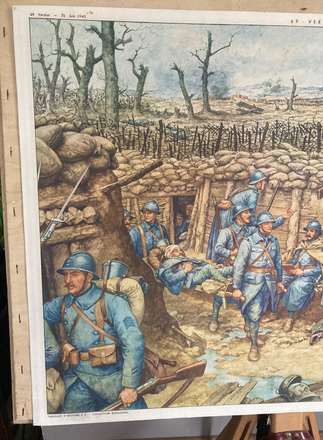 Double-sided school poster signed herouar collection rossignol verdun june 1940