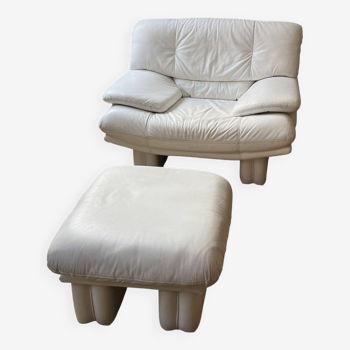 Vintage Post Modern Nicoletti Salotti armchair + footrest, 1970-80