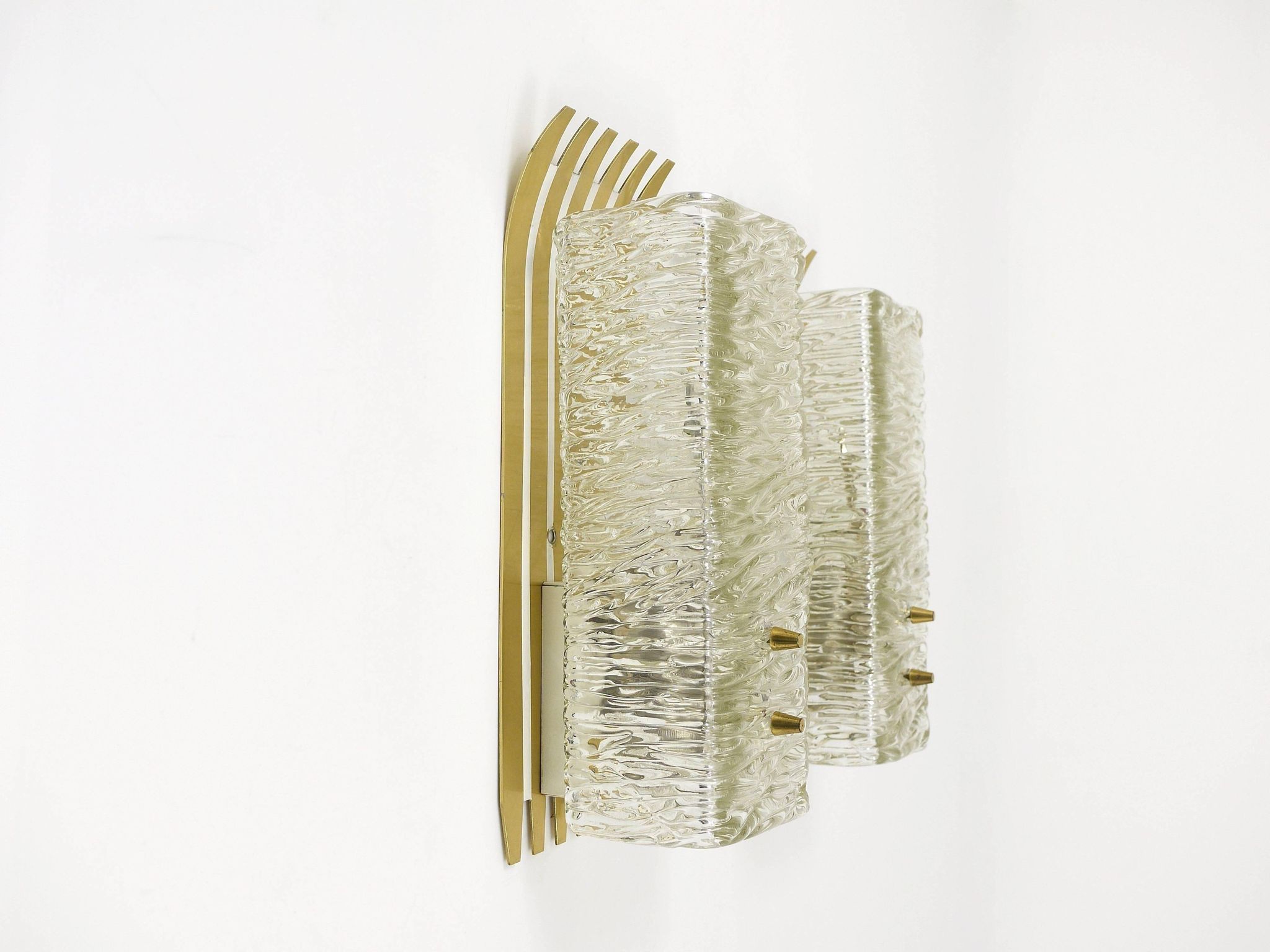 J.T. Kalmar Vienna Pair of Wall Sconces in Brass and Glass, Austria, 1950s