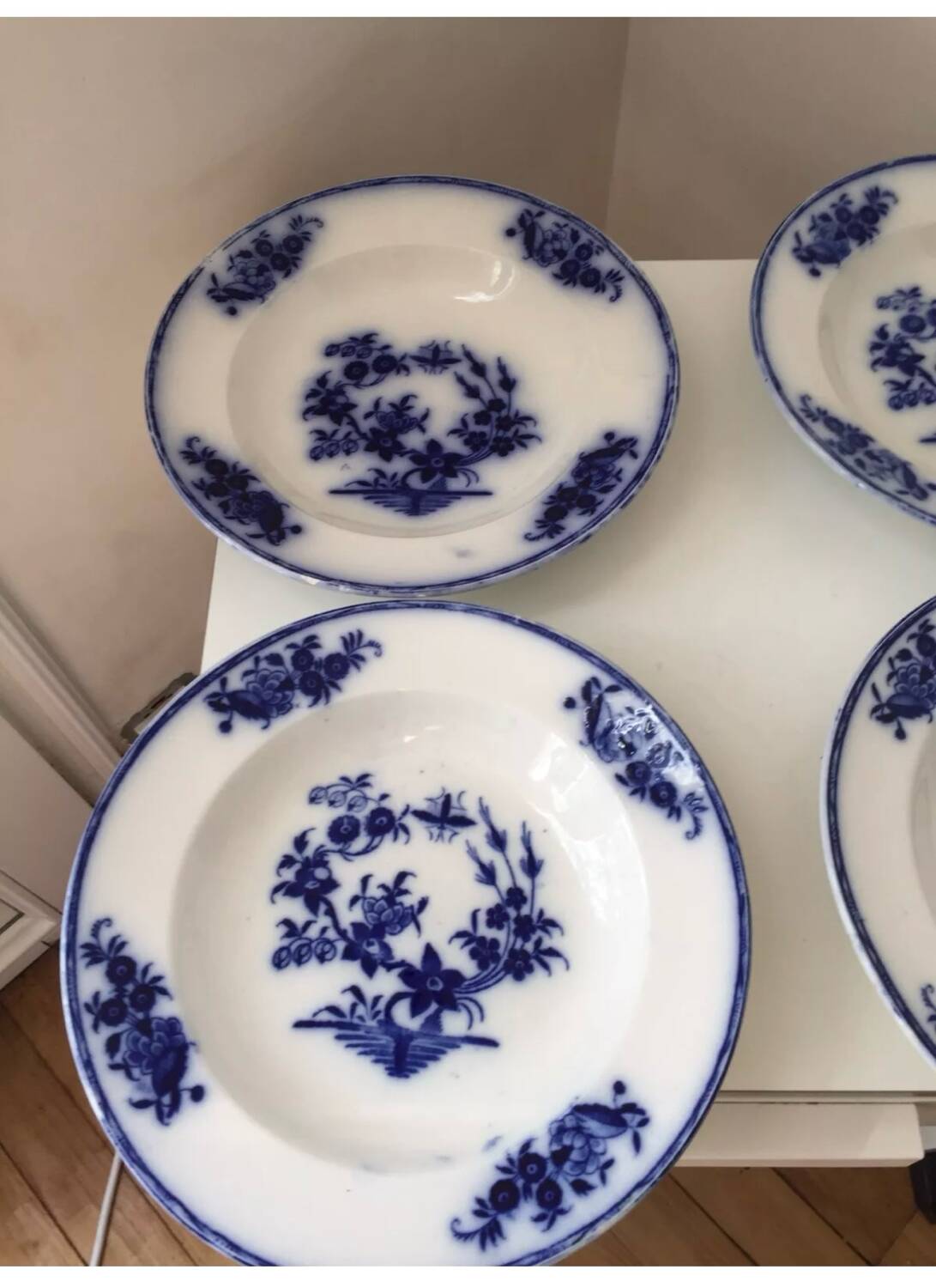 Set of 7 soup plates, Grand Bouquet Boch-Frères Keramis, 19th century