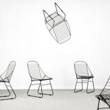 Original Vintage Scandinavian Mid-Century Modern Minimalist Black Wire Prototype Chair, 1960s, Set o