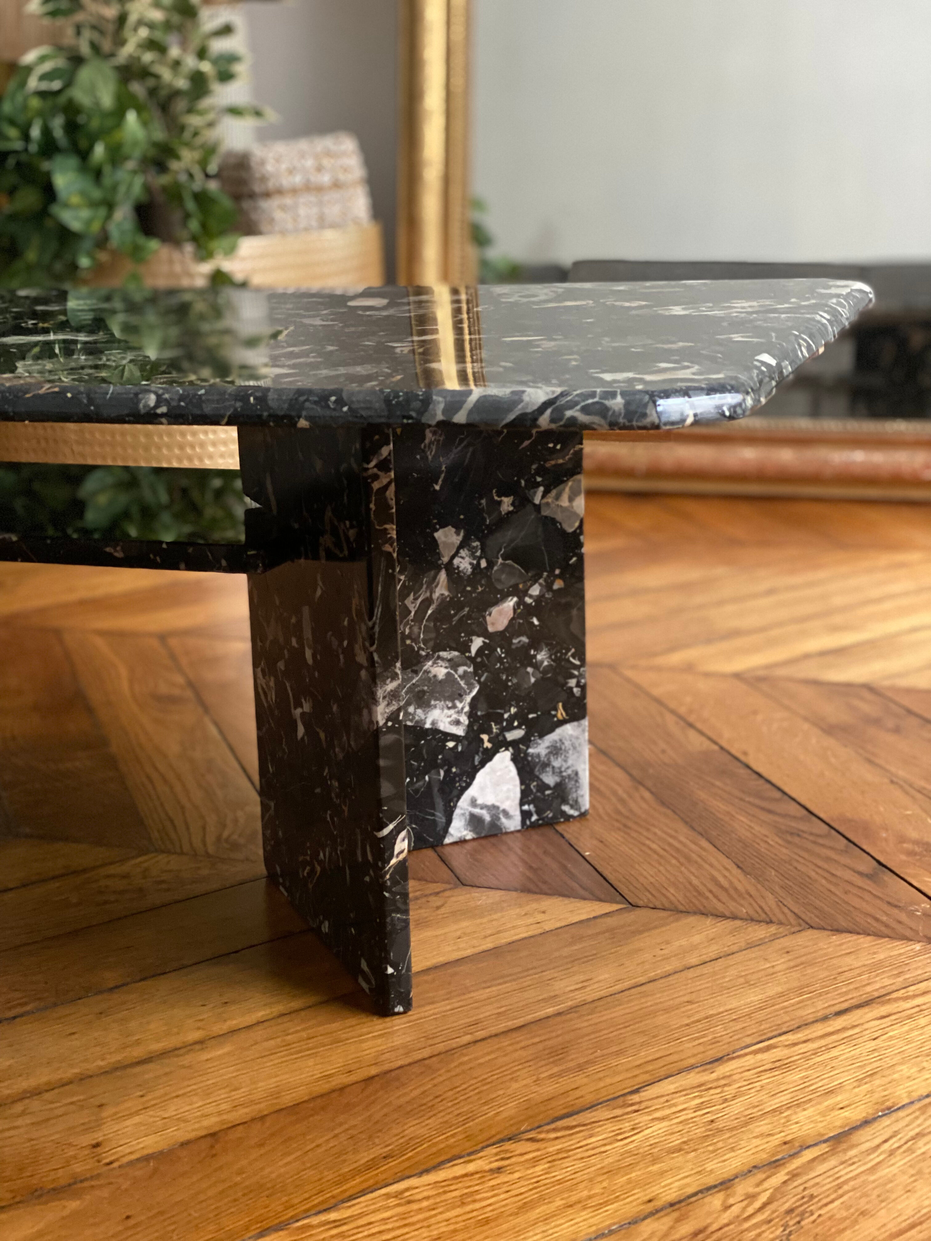 Minimalist design table in black marble Vintage Terrazzo