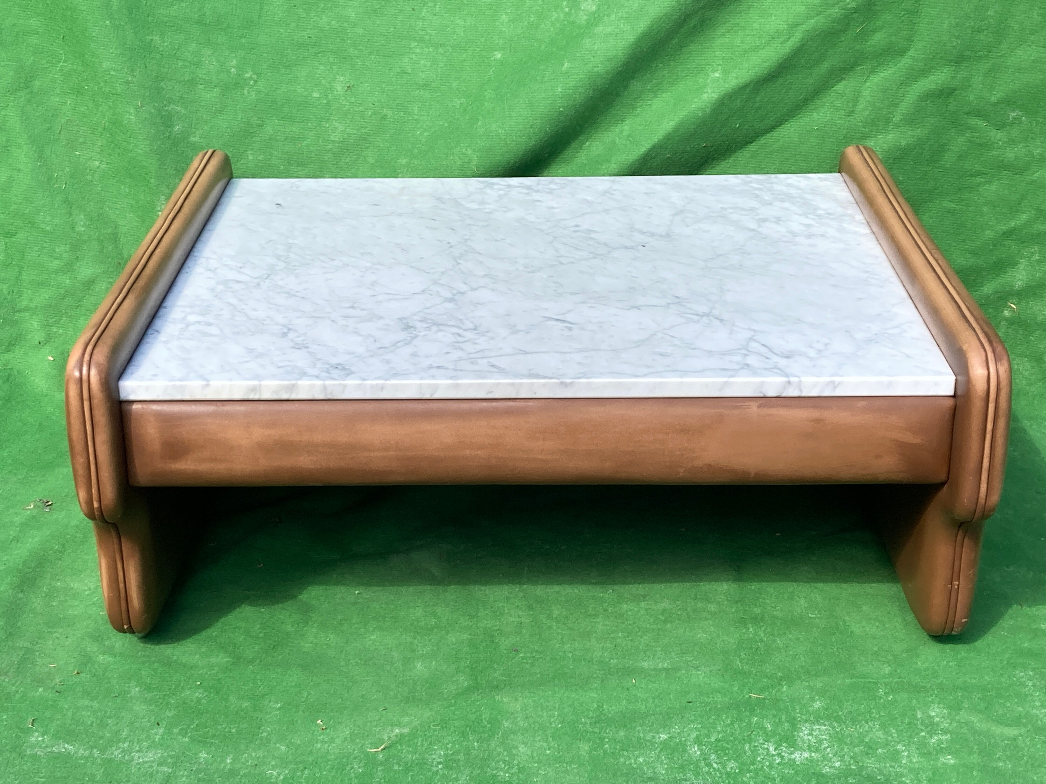 Leather and travertine coffee table, Switzerland 1970s