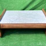 Leather and travertine coffee table, Switzerland 1970s