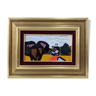 Mid-Century Modern "Safari" Vintage Figurative Oil Painting, Framed