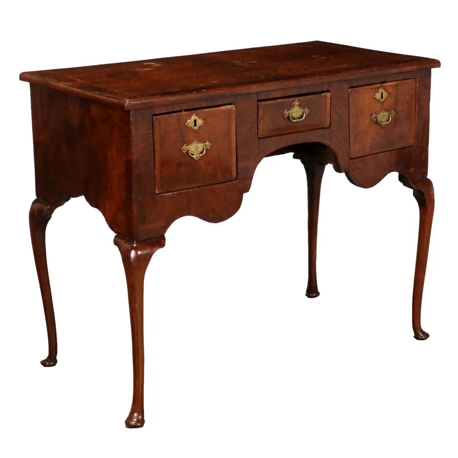 Antique Chippendale writing desk in walnut, oak, and fir, 18th century.
