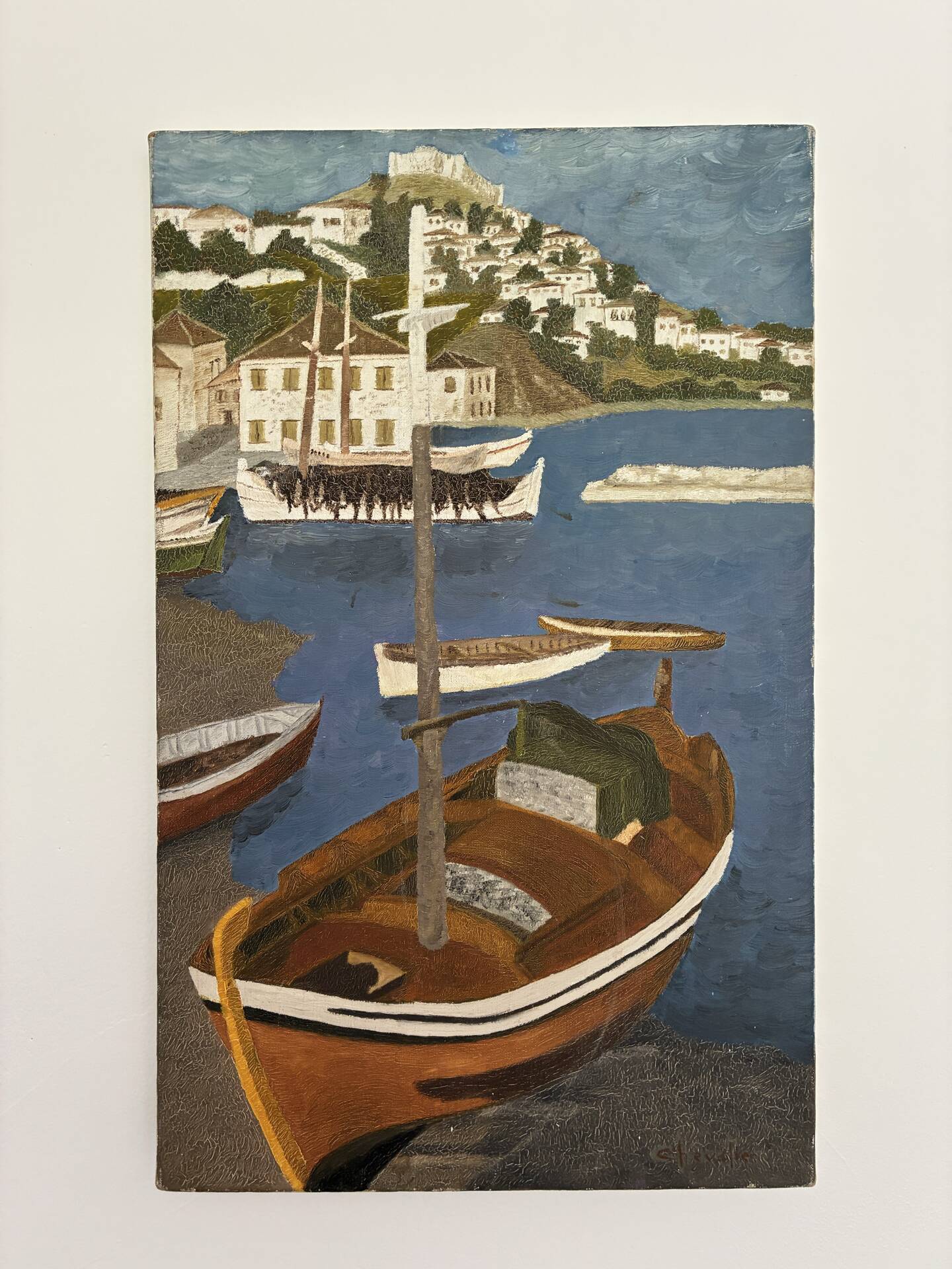 Marine, view of a Mediterranean port signed Chevalier, 20th century.