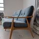 Banquette velours et bois clair, scandinave vers 1960/70