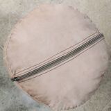 Moroccan pouf in embroidered natural leather