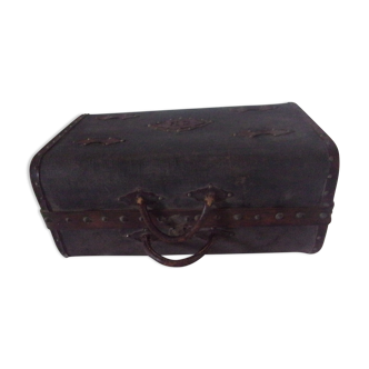 Valise ancienne en bois et jute