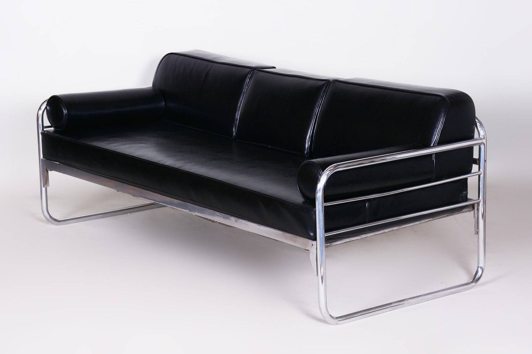 Bauhaus Sofa in Chrome and Leather by Hynek Gottwald, Czech, 1930s