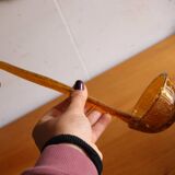 Vintage amber blown bubble glass salad bowl and ladle.