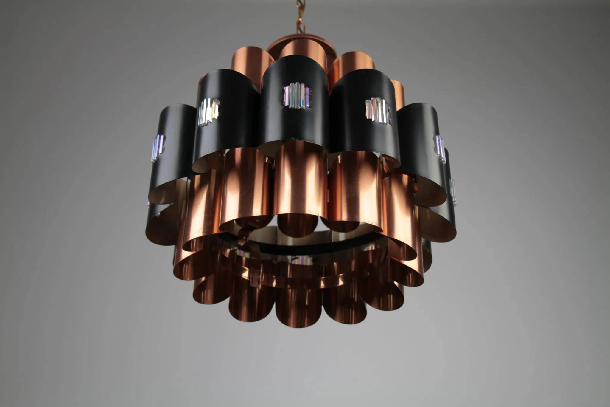 Copper & Black Pendant Lamp by Werner Schou for Coronell Elektro — Denmark, 1960s