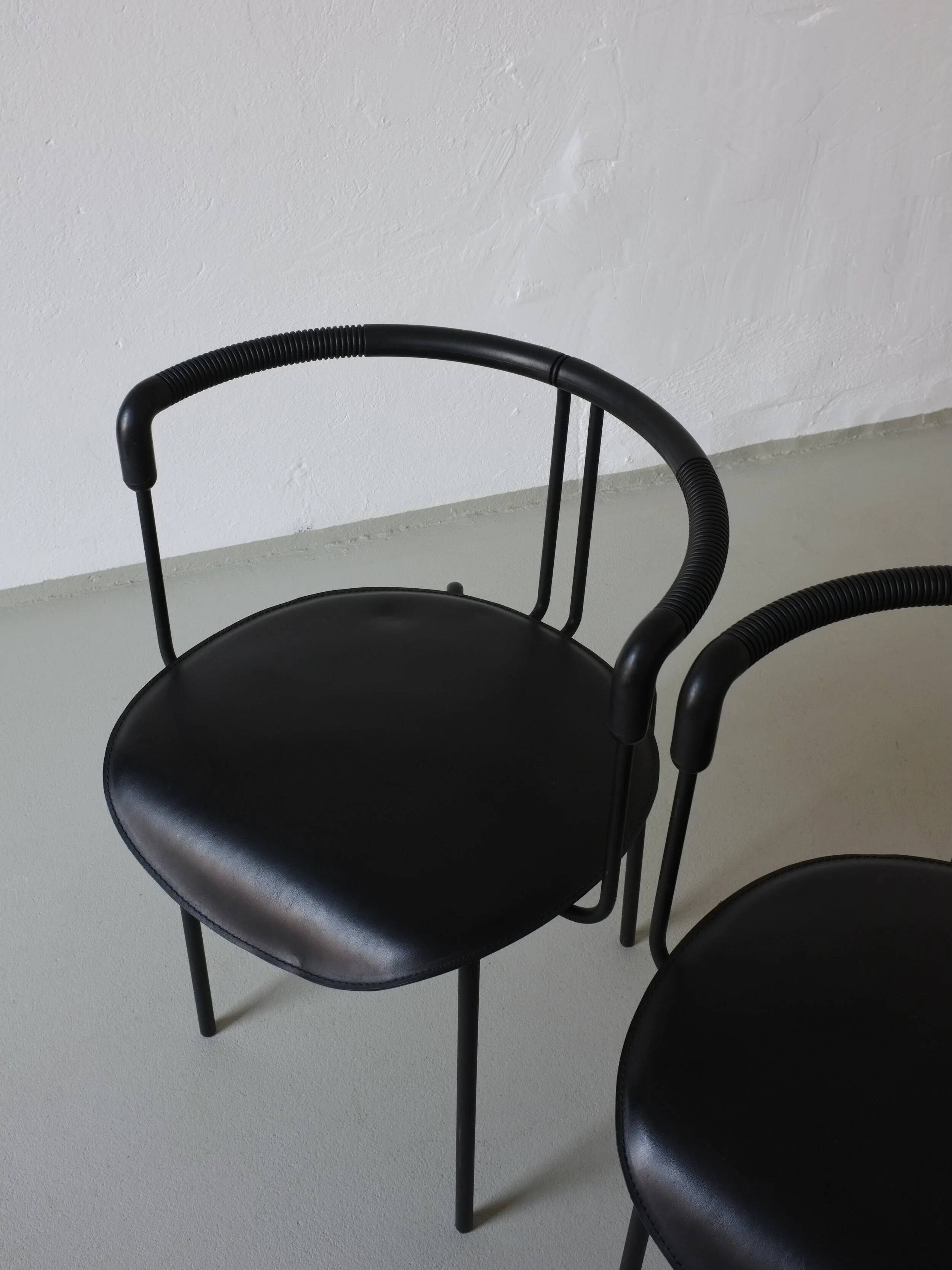 4 postmodern black leather armchairs from Cidue, Italy, 1990s