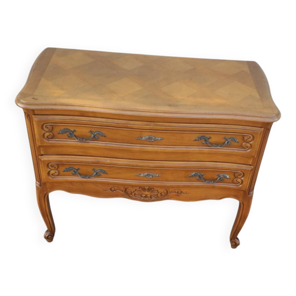Commode 2 tiroirs en bois vernis